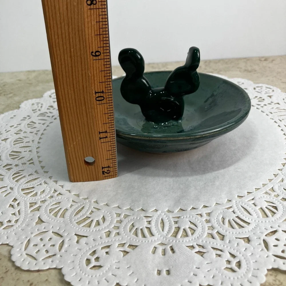 Studio Pottery Prickly Pear Ring Dish 4in Teal Green Handmade Ceramic Signed TCS